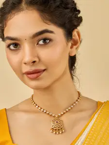 Kushal's Fashion Jewellery 92.5 Pure Silver Gold-Plated Stone Studded & Beaded Necklace