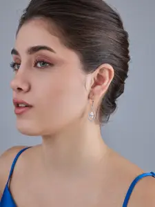 Kushal's Fashion Jewellery 92.5  Silver Rhodium-Plated CZ Studded Hoop Earrings