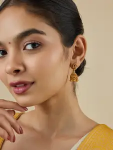 Kushal's Fashion Jewellery Embellished Bridal 92.5 Silver Gold-Plated Zircon Dome Jhumkas