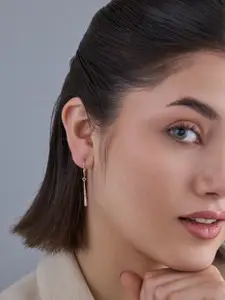 Kushal's Fashion Jewellery 92.5  Silver Rose Gold-Plated CZ Hoop Earrings