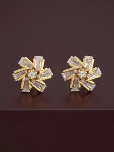 Kushal's Fashion Jewellery 92.5  Silver Gold-Plated Zircon Floral Studs Earrings