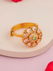 Kushal's Fashion Jewellery Green Gold-Plated Ethnic 92.5 Pure Silver Temple Finger Ring