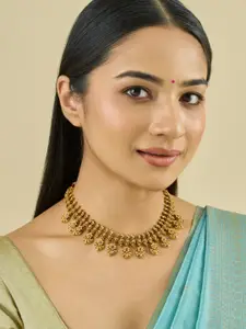 Kushal's Fashion Jewellery Embellished Bridal 92.5 Silver Gold-Plated Temple Necklace