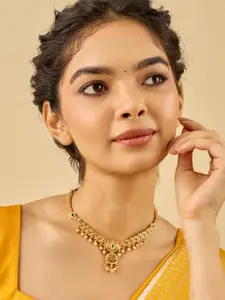 Kushal's Fashion Jewellery 92.5 Pure Silver Gold-Plated Stone Studded & Beaded Necklace