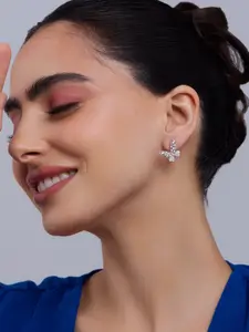 Kushal's Fashion Jewellery 92.5 Sterling Silver Rhodium-Plated Butterfly Shaped Studs