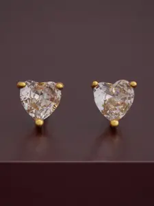Kushal's Fashion Jewellery 92.5  Silver Gold-Plated Stone Studded Heart Studs