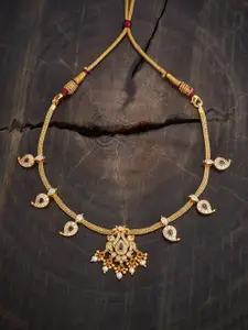 Kushal's Fashion Jewellery 92.5 Pure Silver Gold-Plated Ruby Studded Temple Necklace