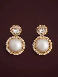 Kushal's Fashion Jewellery 92.5  Silver Gold-Plated Circular Pearls Studs