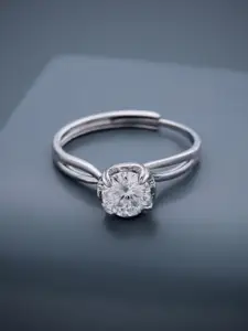 Kushal's Fashion Jewellery 92.5 Pure Silver Rhodium-Plated Stone Studded Finger Ring
