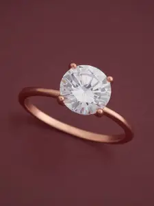 Kushal's Fashion Jewellery White Rose Gold-Plated Party 92.5 Sterling Silver Finger Ring