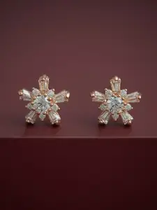 Kushal's Fashion Jewellery 92.5  Silver Rose Gold-Plated CZ Studded Studs Earrings