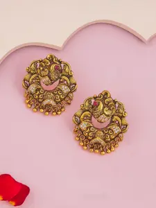 Kushal's Fashion Jewellery Gold-Plated 92.5 Pure Silver Stone Studded Temple Studs