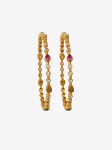 Kushal's Fashion Jewellery Embellished Bridal Set Of 2 92.5 Silver NavaratnaBangles