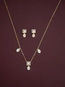 Kushal's Fashion Jewellery Sterling Silver Gold-Plated CZ Necklace & Earrings