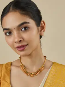 Kushal's Fashion Jewellery Embellished Bridal Silver Gold Plated Stone Temple Necklace