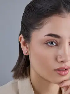 Kushal's Fashion Jewellery 92.5  Silver Rose Gold-Plated CZ Floral Shaped Studs