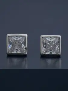 Kushal's Fashion Jewellery 92.5  Silver Rhodium-Plated Square Shaped Studs