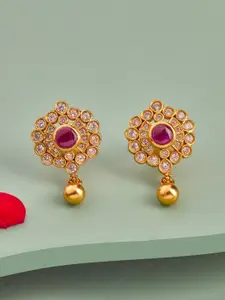 Kushal's Fashion Jewellery 92.5 Pure Silver Gold-Plated Stone Studded Floral Temple Studs