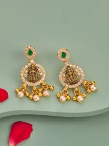 Kushal's Fashion Jewellery 92.5 Pure Silver Gold-Plated Studded & Beaded Drop Earrings