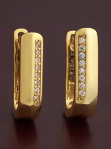 Kushal's Fashion Jewellery 92.5 Sterling Silver Gold-Plated Classic Zircon Hoop Earrings