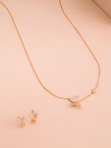 Kushal's Fashion Jewellery White 92.5 Pure Silver Rose Gold-Plated Party Pendant Set