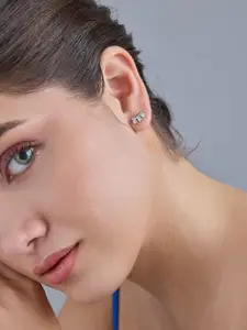 Kushal's Fashion Jewellery 92.5  Silver Rhodium-Plated CZ Classic Studs