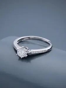 Kushal's Fashion Jewellery 92.5 Pure Silver Rhodium-Plated Stone Studded Finger Ring