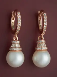 Kushal's Fashion Jewellery 92.5  Silver Rose Gold-Plated Zircon Studded Earrings