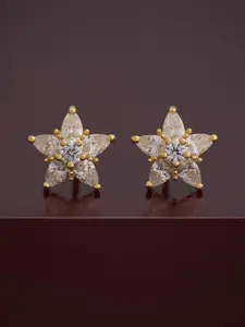 Kushal's Fashion Jewellery 92.5  Silver Gold-Plated Floral CZ-Studded Studs