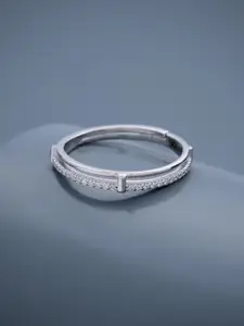 Kushal's Fashion Jewellery Rhodium-Plated Stone-Studded 92.5 Silver Adjustable Finger Ring