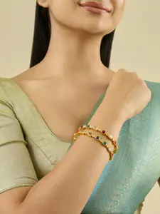 Kushal's Fashion Jewellery Embellished Bridal Set Of 2 92.5 Silver NavaratnaBangles