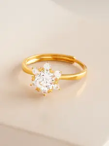 Kushal's Fashion Jewellery Gold-Plated Stone-Studded 92.5 Silver Adjustable Finger Ring