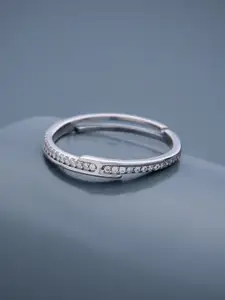 Kushal's Fashion Jewellery 92.5 Pure Silver Rhodium-Plated Stone Studded Finger Ring