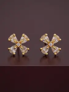 Kushal's Fashion Jewellery 92.5  Silver Gold-Plated Stone Studded Floral Studs