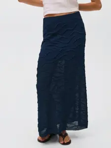 MANGO Self-Design Sheer Knitted Maxi Skirt