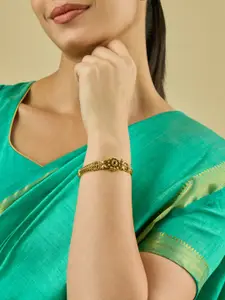 Kushal's Fashion Jewellery Green 92.5 Pure Silver Gold-Plated Ethnic Temple Kada Bangle