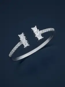 Kushal's Fashion Jewellery Sterling Silver Rhodium-Plated CZ Studded Temple Finger Ring