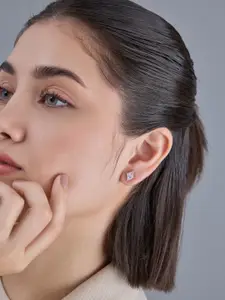 Kushal's Fashion Jewellery 92.5  Silver Rose Gold-Plated Diamond Shaped Studs