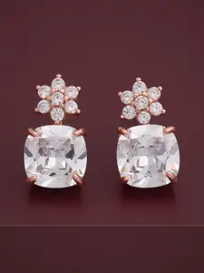 Kushal's Fashion Jewellery 92.5  Silver Rose Gold-Plated CZ Studded Studs Earrings