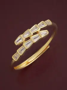 Kushal's Fashion Jewellery Sterling Silver Gold-Plated CZ Studded Temple Finger Ring