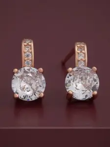 Kushal's Fashion Jewellery 92.5  Silver Rose Gold-Plated CZ Studded Studs Earrings