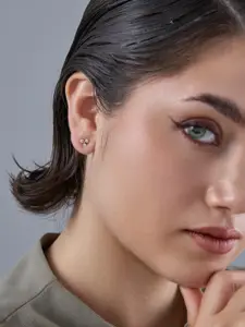 Kushal's Fashion Jewellery 92.5  Silver Rose Gold-Plated Classic Studs Earrings