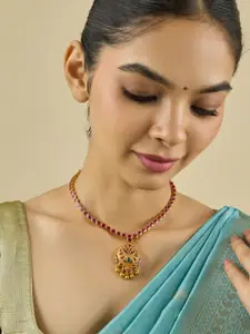 Kushal's Fashion Jewellery Embellished Bridal 92.5 Gold-Plated Temple Necklace