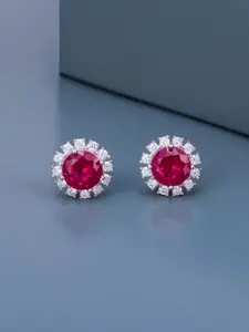 Kushal's Fashion Jewellery 92.5 Silver Rhodium-Plated Zircon Circular Shaped Studs