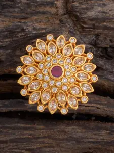 Kushal's Fashion Jewellery Ruby 92.5 Sterling Silver Gold-Plated Ethnic Temple Finger Ring
