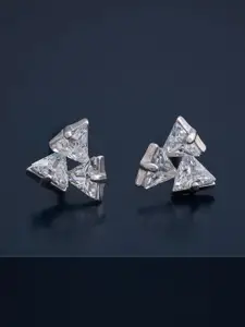 Kushal's Fashion Jewellery 92.5  Silver Rhodium-Plated CZ Classic Studs Earrings