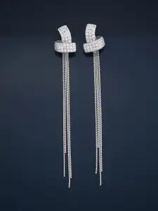 Kushal's Fashion Jewellery 92.5  Silver Rhodium-Plated Zircon Studded Earrings