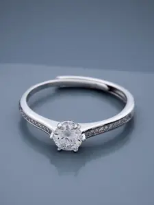 Kushal's Fashion Jewellery 92.5 Pure Silver Rhodium-Plated Stone Studded Finger Ring