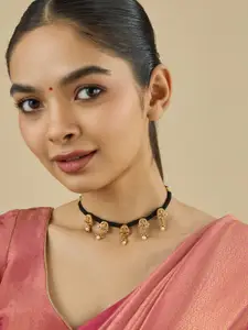 Kushal's Fashion Jewellery Embellished Bridal 92.5 Gold-Plated Zircon Temple Necklace