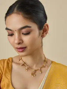 Kushal's Fashion Jewellery Embellished Bridal Silver Gold Plated Stones & Temple Necklace